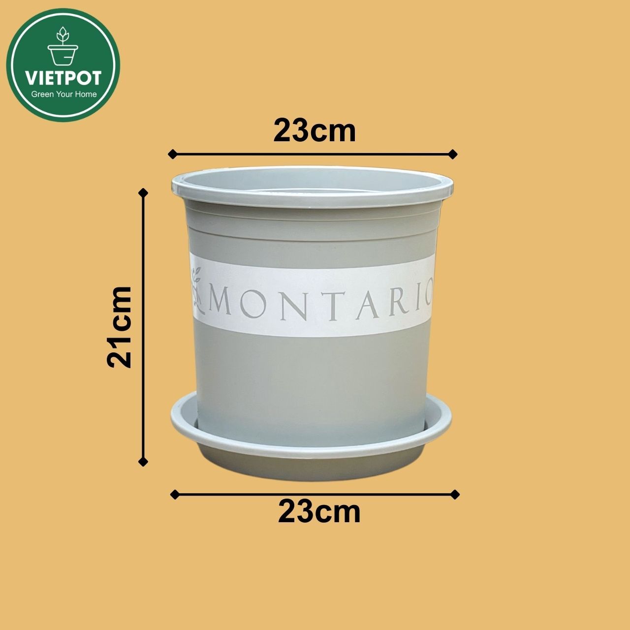  Chậu nhựa trồng cây VIETPOT, màu xám Montario, trồng hoa kiểng, trang trí ban công, sân vườn. 