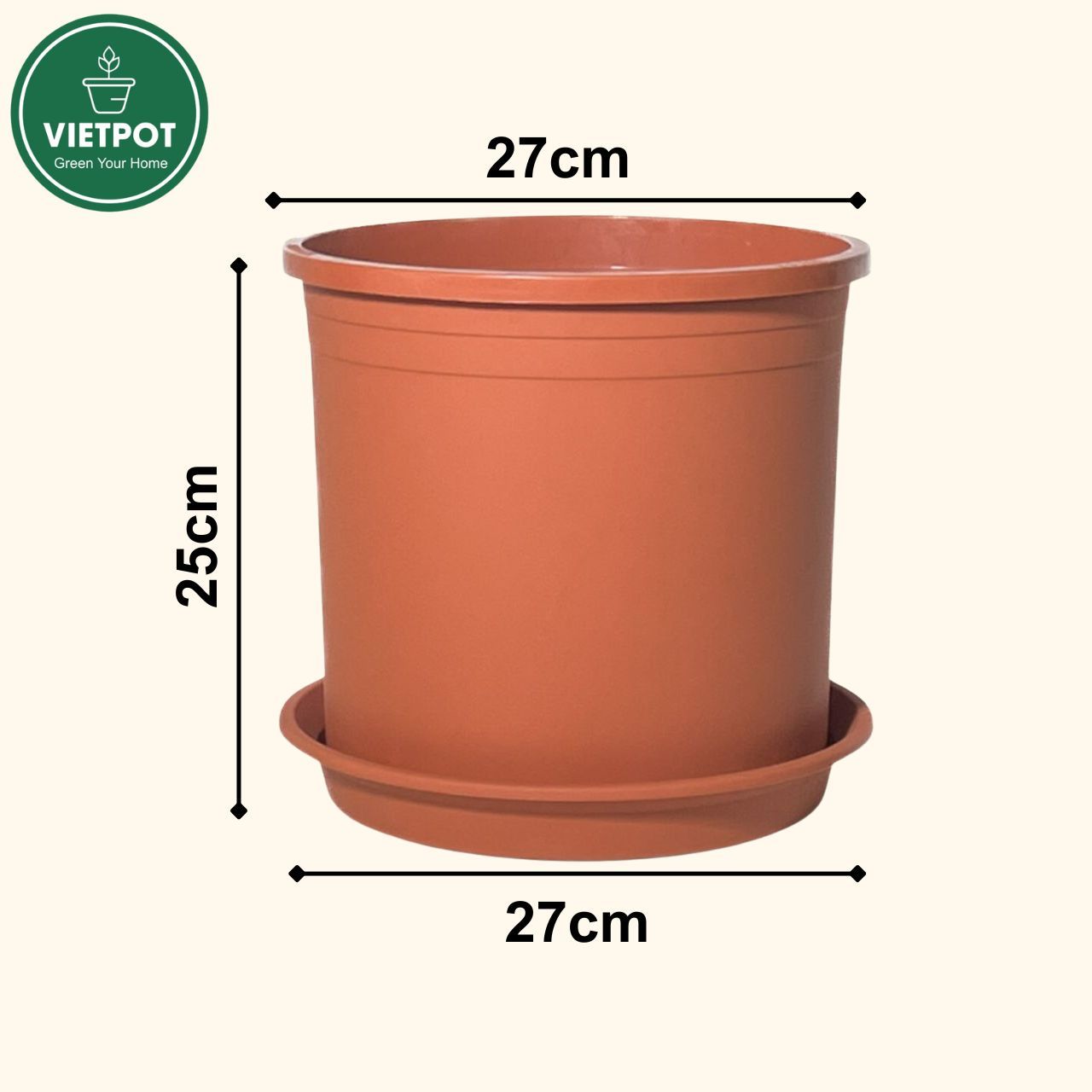 Chậu nhựa trồng cây VIETPOT, màu Cam Trơn, trồng kiểng lá, hoa hồng, để ban công, sân vườn. 