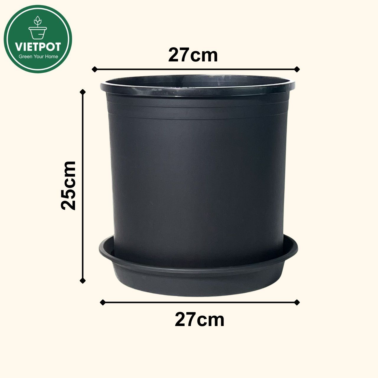  Chậu nhựa trồng cây VIETPOT, màu đen trơn, trồng hoa kiểng, trang trí ban công, sân vườn, sân thượng 