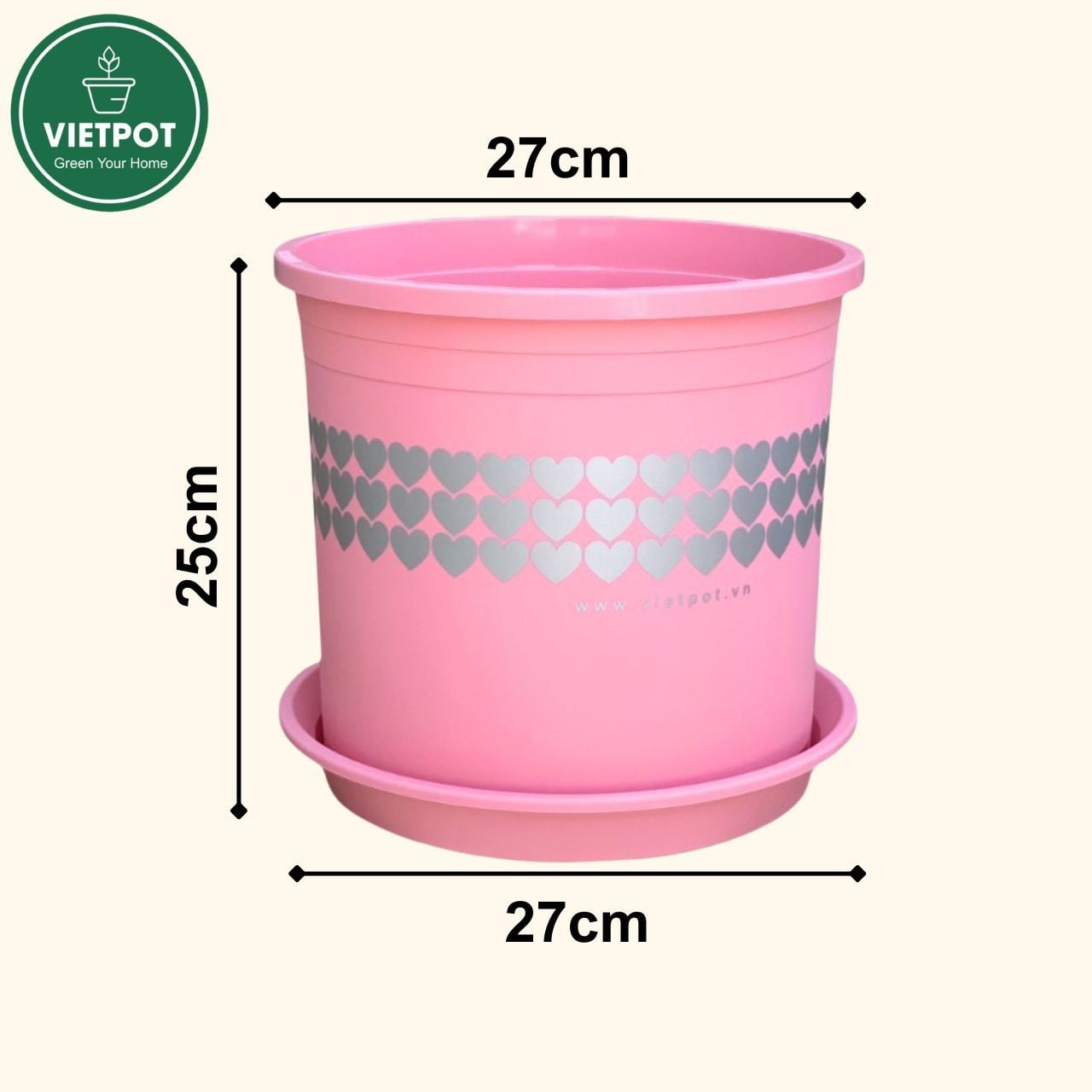  Chậu nhựa trồng cây VIETPOT, màu hồng tim, trồng kiểng lá, hoa hồng, trang trí ban công, sân vườn. 