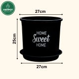  Chậu nhựa trồng cây VIETPOT, màu đen, hoa văn Sweet Home, trồng hoa kiểng lá, để nhà, sân vườn. 