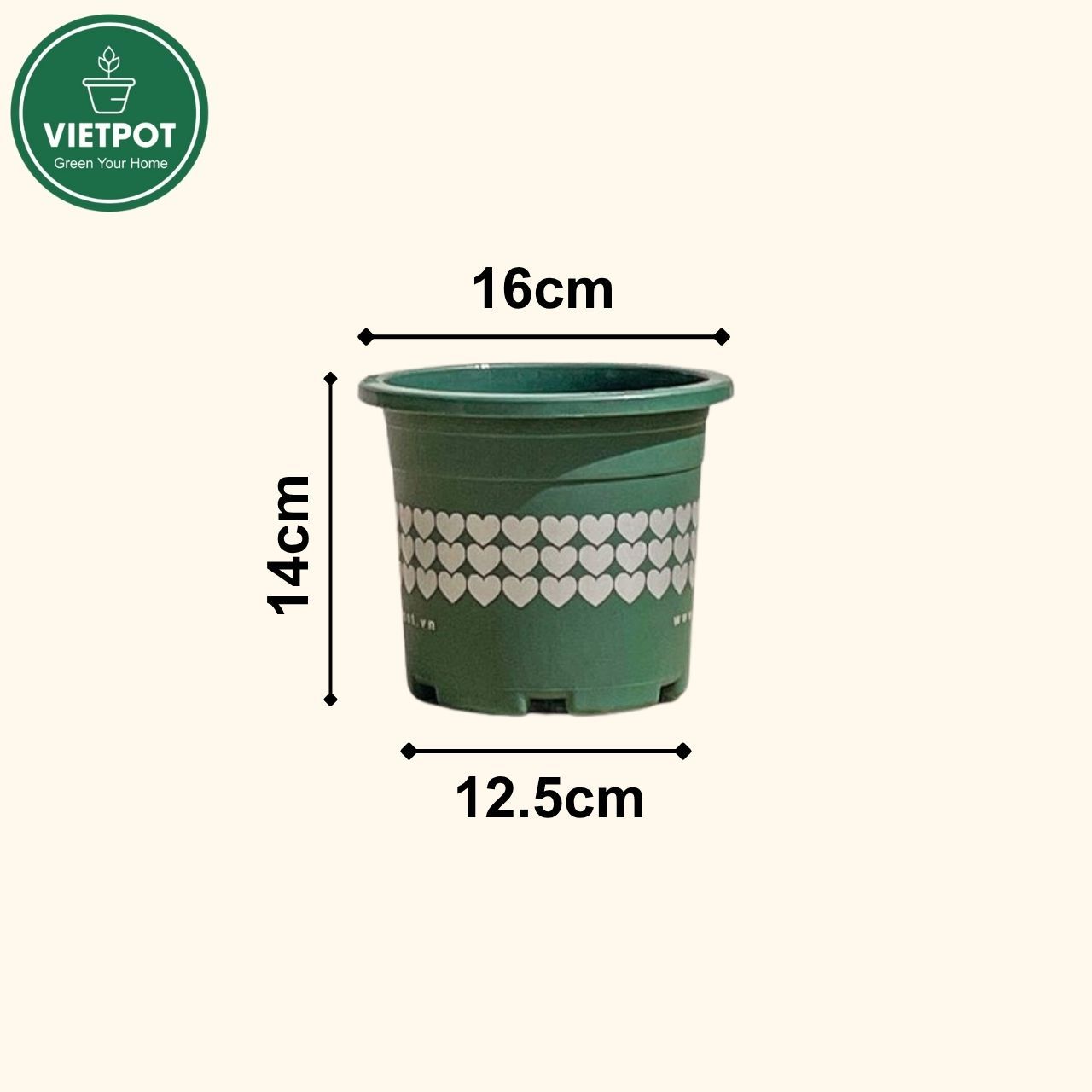  Chậu nhựa trồng cây VIETPOT, size 16x14, hoa văn tim, trồng kiểng lá, hoa hồng, để bàn, vườn. 
