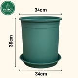  Chậu Nhựa Trồng Cây VIETPOT, size lớn 34x36cm, 6,6gallon, trơn, trang trí bàn, sân vườn, ban công. 