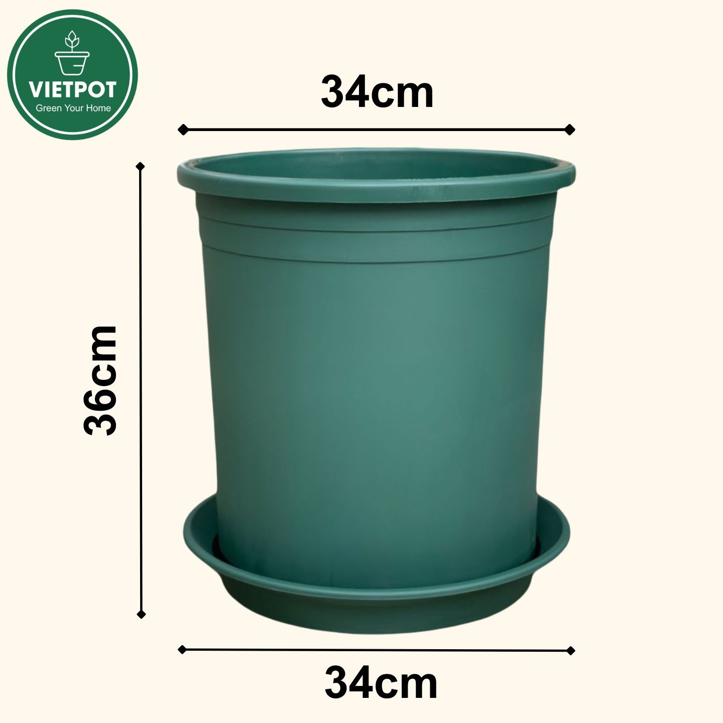  Chậu Nhựa Trồng Cây VIETPOT, size lớn 34x36cm, 6,6gallon, trơn, trang trí bàn, sân vườn, ban công. 
