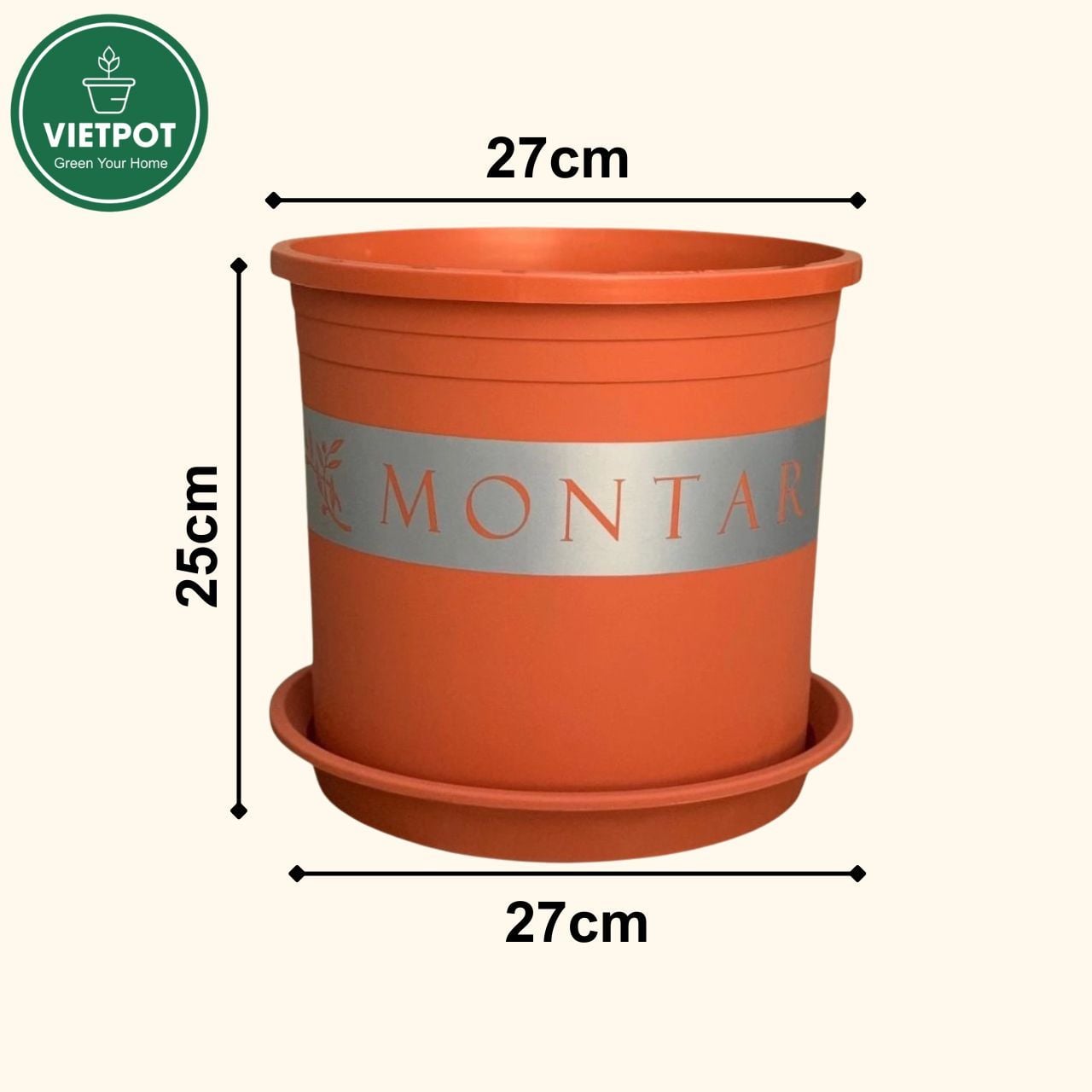  Chậu nhựa trồng cây VIETPOT, màu cam đất MONTARIO, trồng hoa kiểng, hoa hồng, ban công, vườn 