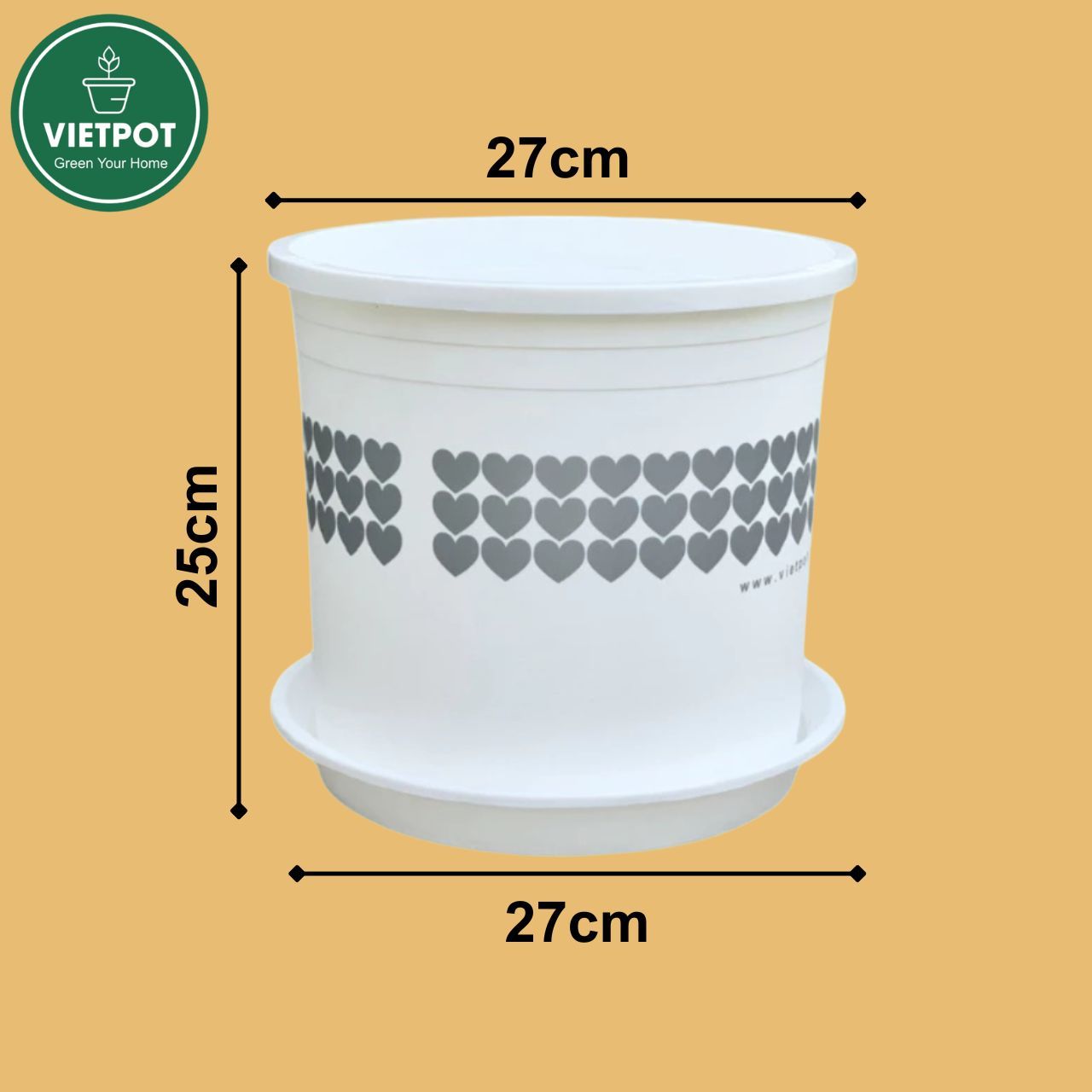  Chậu nhựa trồng cây VIETPOT, màu Trắng Tim, trồng kiểng lá, hoa hồng, trang trí ban công, sân vườn. 