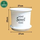  Chậu nhựa trồng cây VIETPOT, màu trắng, hoa văn Sweet Home, trồng hoa kiểng lá, để nhà, sân vườn. 