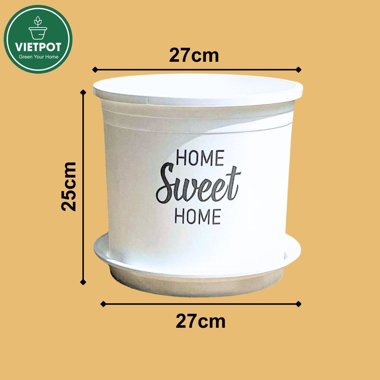  Chậu nhựa trồng cây VIETPOT, màu trắng, hoa văn Sweet Home, trồng hoa kiểng lá, để nhà, sân vườn. 