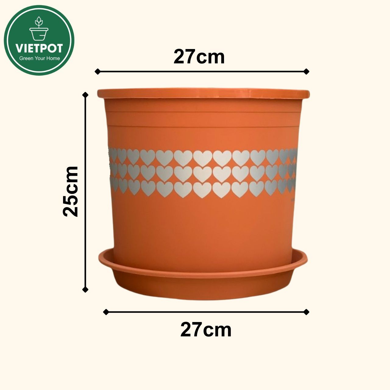  Chậu nhựa trồng cây VIETPOT, màu Cam Tim, trồng hoa kiểng, hoa hồng, để bàn, ban công, sân vườn. 
