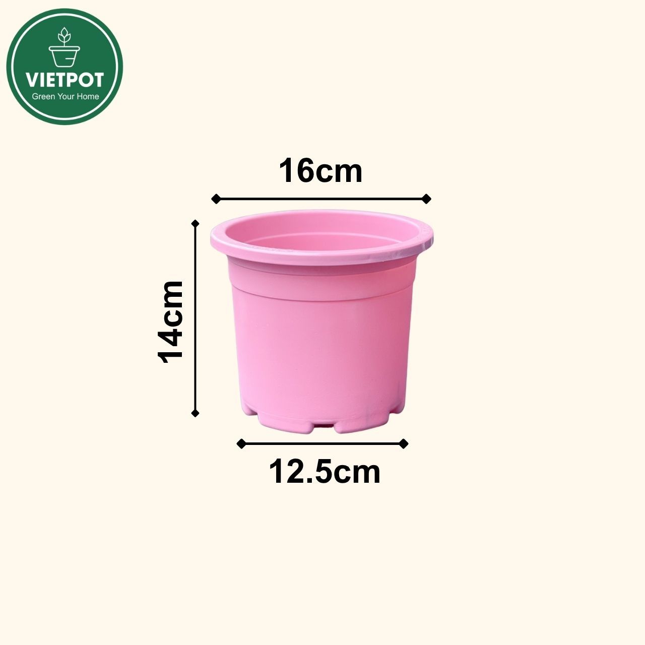  Chậu nhựa trồng cây VIETPOT, size 16x14, Trơn, kiểng lá, hoa hồng, để bàn, trang trí sân vườn. 
