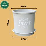  Chậu nhựa trồng cây VIETPOT, màu xám, hoa văn Sweet Home, trồng hoa kiểng lá, để nhà, sân vườn. 