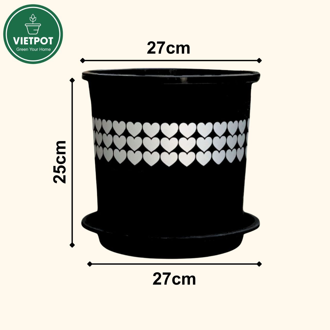  Chậu nhựa trồng cây VIETPOT, màu Đen Tim, trồng hoa kiểng, trang trí ban công, sân vườn, sân thượng 