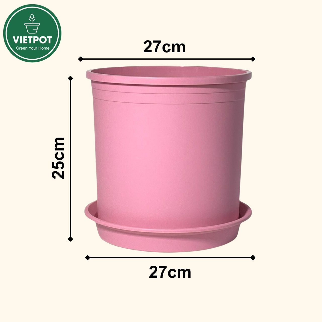  Chậu nhựa trồng cây VIETPOT, màu hồng trơn, trồng kiểng lá, hoa hồng, trang trí ban công, sân vườn. 