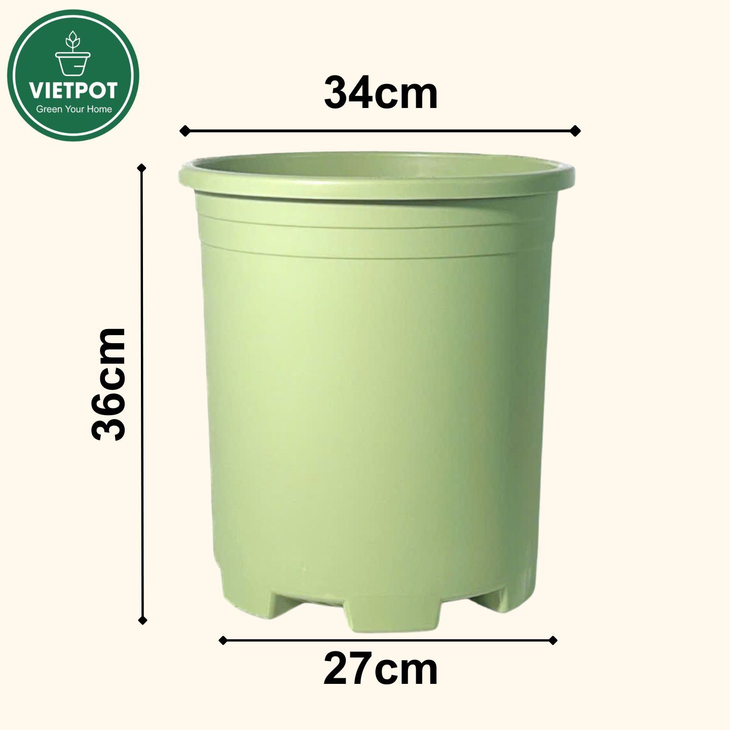  Chậu Nhựa Trồng Cây VIETPOT, size lớn 34x36cm, 6,6gallon, trơn, trang trí bàn, sân vườn, ban công. 