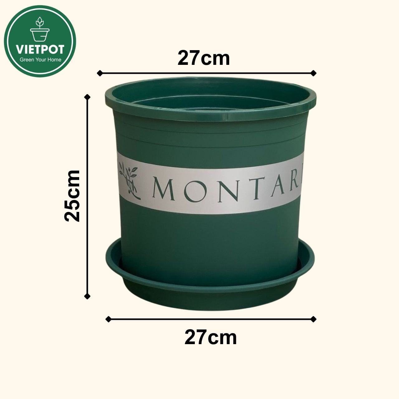  Chậu nhựa trồng cây VIETPOT, màu xanh MONTARIO, để ban công, sân vườn, trồng các loại cây hoa. 