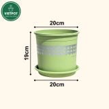  Chậu nhựa trồng cây VIETPOT, xanh Mint hoa văn tim, kiểng lá, hoa hồng, để bàn,ban công sân vườn. 
