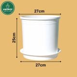  Chậu nhựa trồng cây VIETPOT, màu trắng trơn, trồng hoa kiểng, hoa hồng, để ban công, sân vườn. 