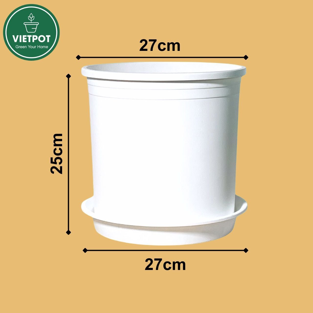  Chậu nhựa trồng cây VIETPOT, màu trắng trơn, trồng hoa kiểng, hoa hồng, để ban công, sân vườn. 