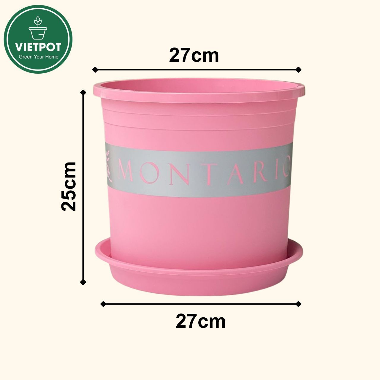 Chậu nhựa trồng cây VIETPOT, màu hồng MONTARIO, trồng hoa kiểng, hoa hồng, ban công, sân vườn 