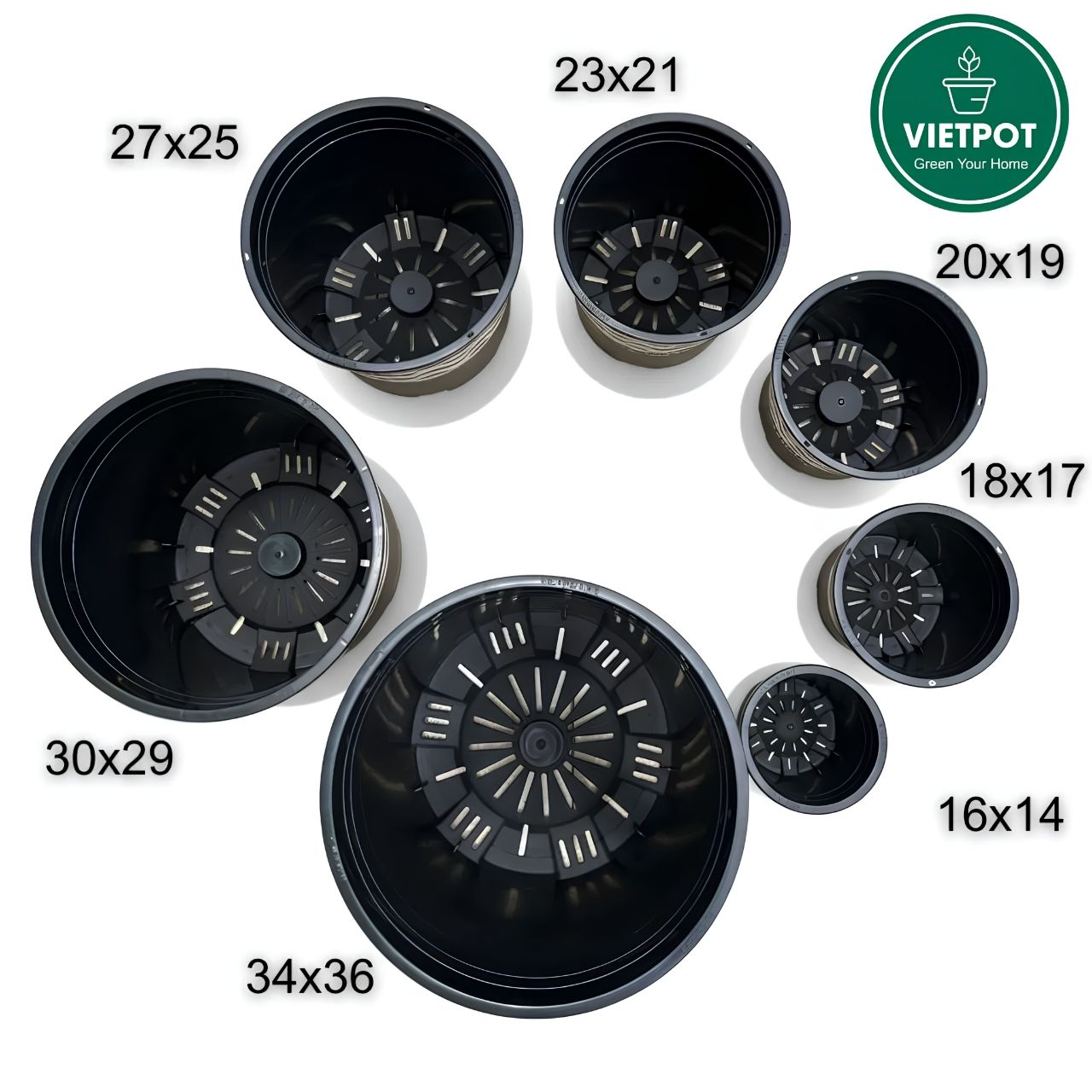  Chậu nhựa trồng cây VIETPOT, màu đen, hoa văn Sweet Home, trồng hoa kiểng lá, để nhà, sân vườn. 