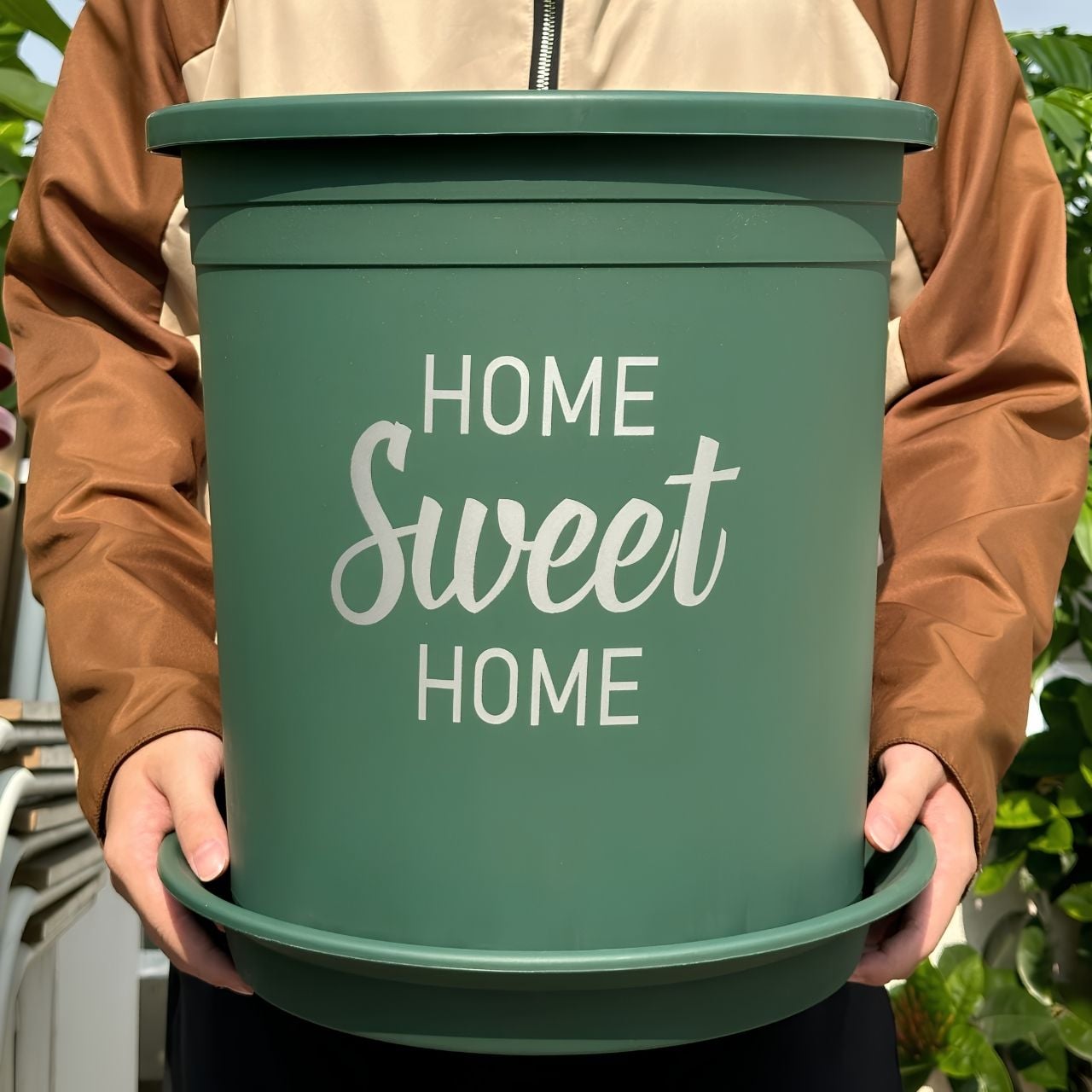  Chậu nhựa trồng cây VIETPOT, màu xanh, hoa văn Sweet Home, trồng hoa kiểng lá, để nhà, sân vườn. 