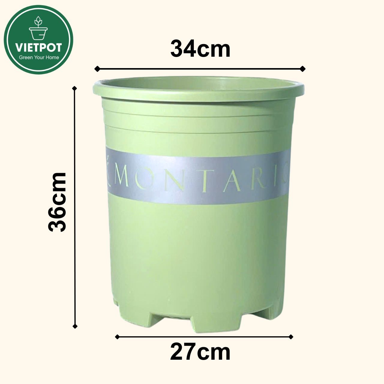  Chậu Nhựa Trồng Cây VIETPOT, size lớn 34x36cm MONTARIO, 6,6gallon, trang trí bàn, sân vườn, ban công 