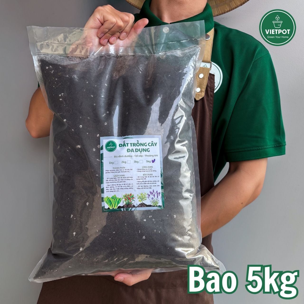  Đất sạch đa dụng VIETPOT, thích hợp trồng rau hoa, củ, quả, cây kiểng, giàu dinh dưỡng, giữ ẩm tốt. 