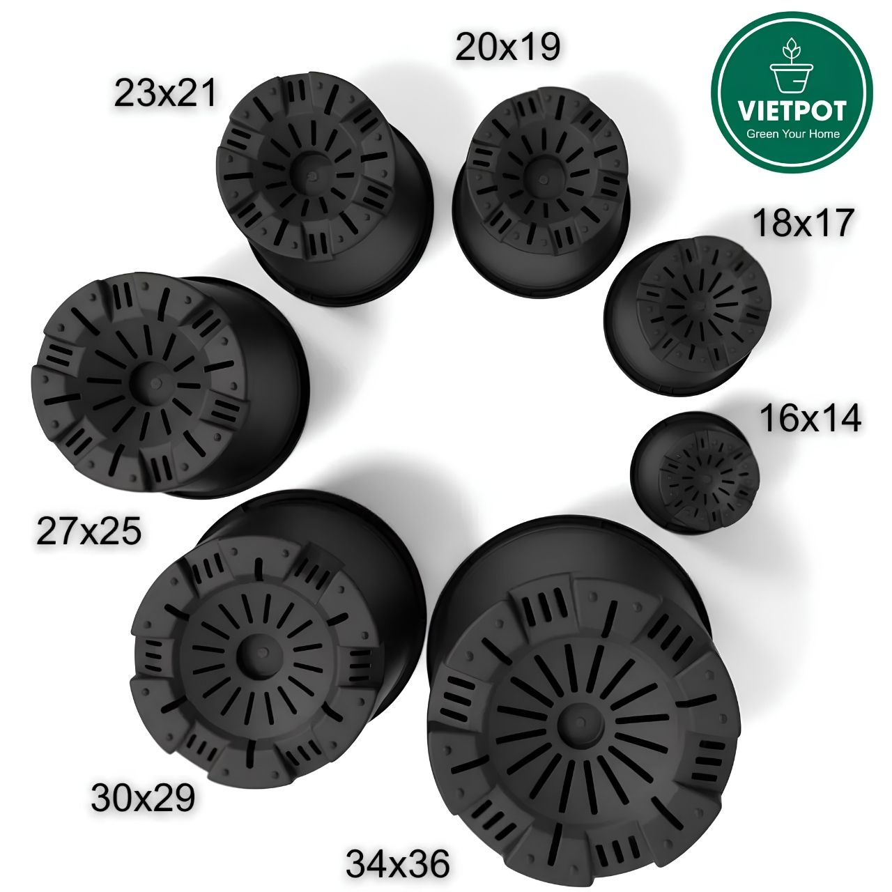  Chậu nhựa trồng cây VIETPOT, màu đen, hoa văn Sweet Home, trồng hoa kiểng lá, để nhà, sân vườn. 