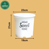  Chậu nhựa trồng cây VIETPOT, màu trắng, hoa văn Sweet Home, trồng hoa kiểng lá, để nhà, sân vườn. 