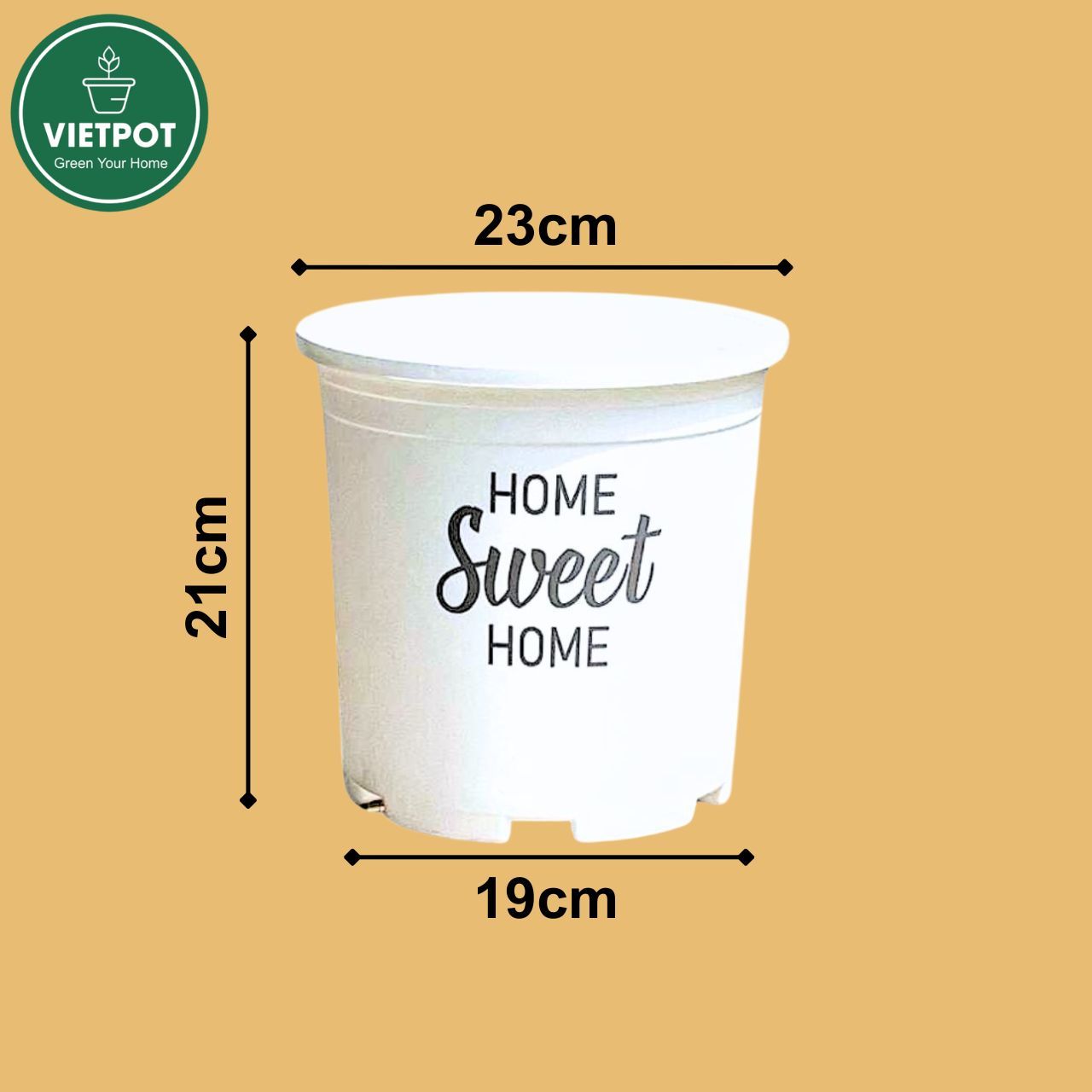  Chậu nhựa trồng cây VIETPOT, màu trắng, hoa văn Sweet Home, trồng hoa kiểng lá, để nhà, sân vườn. 