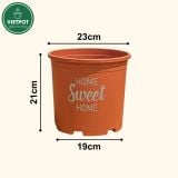  Chậu nhựa trồng cây VIETPOT, màu cam, hoa văn Sweet Home, trồng hoa kiểng lá, để nhà, sân vườn. 