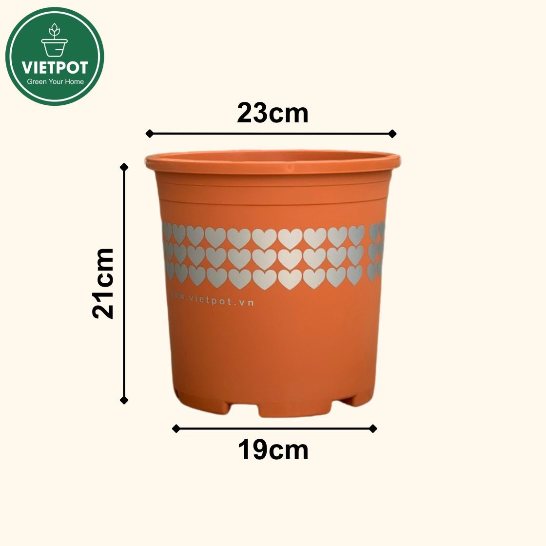  Chậu nhựa trồng cây VIETPOT, màu Cam Tim, trồng hoa kiểng, hoa hồng, để bàn, ban công, sân vườn. 