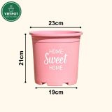  Chậu nhựa trồng cây VIETPOT, màu hồng, hoa văn Sweet Home, trồng hoa kiểng lá, để nhà, sân vườn. 