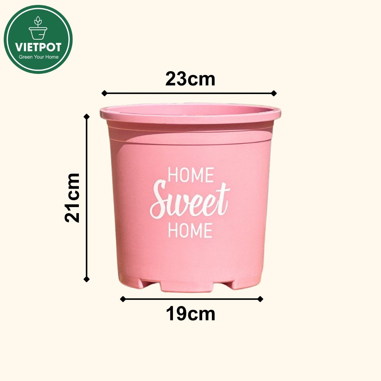 Chậu nhựa trồng cây VIETPOT, màu hồng, hoa văn Sweet Home, trồng hoa kiểng lá, để nhà, sân vườn. 