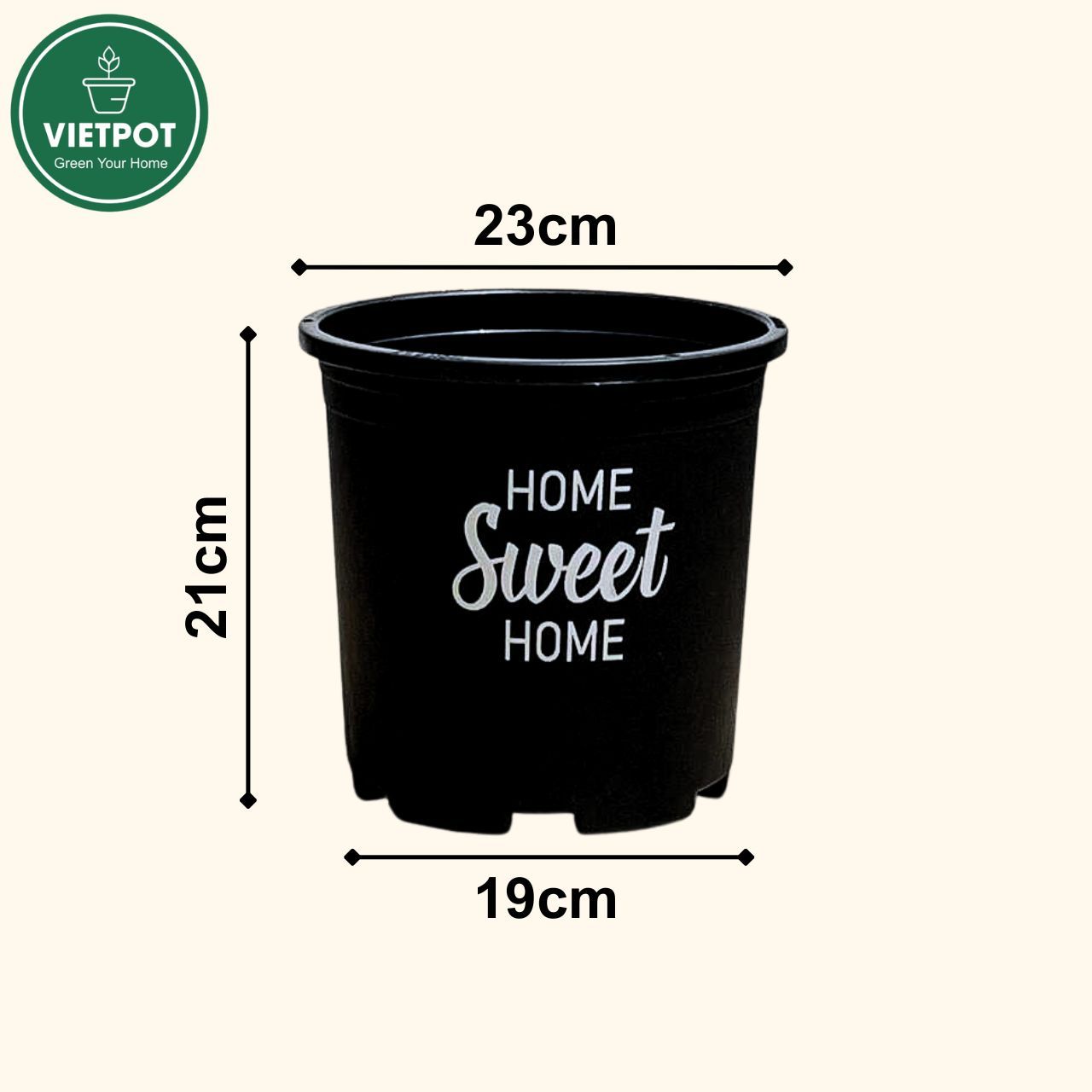  Chậu nhựa trồng cây VIETPOT, màu đen, hoa văn Sweet Home, trồng hoa kiểng lá, để nhà, sân vườn. 