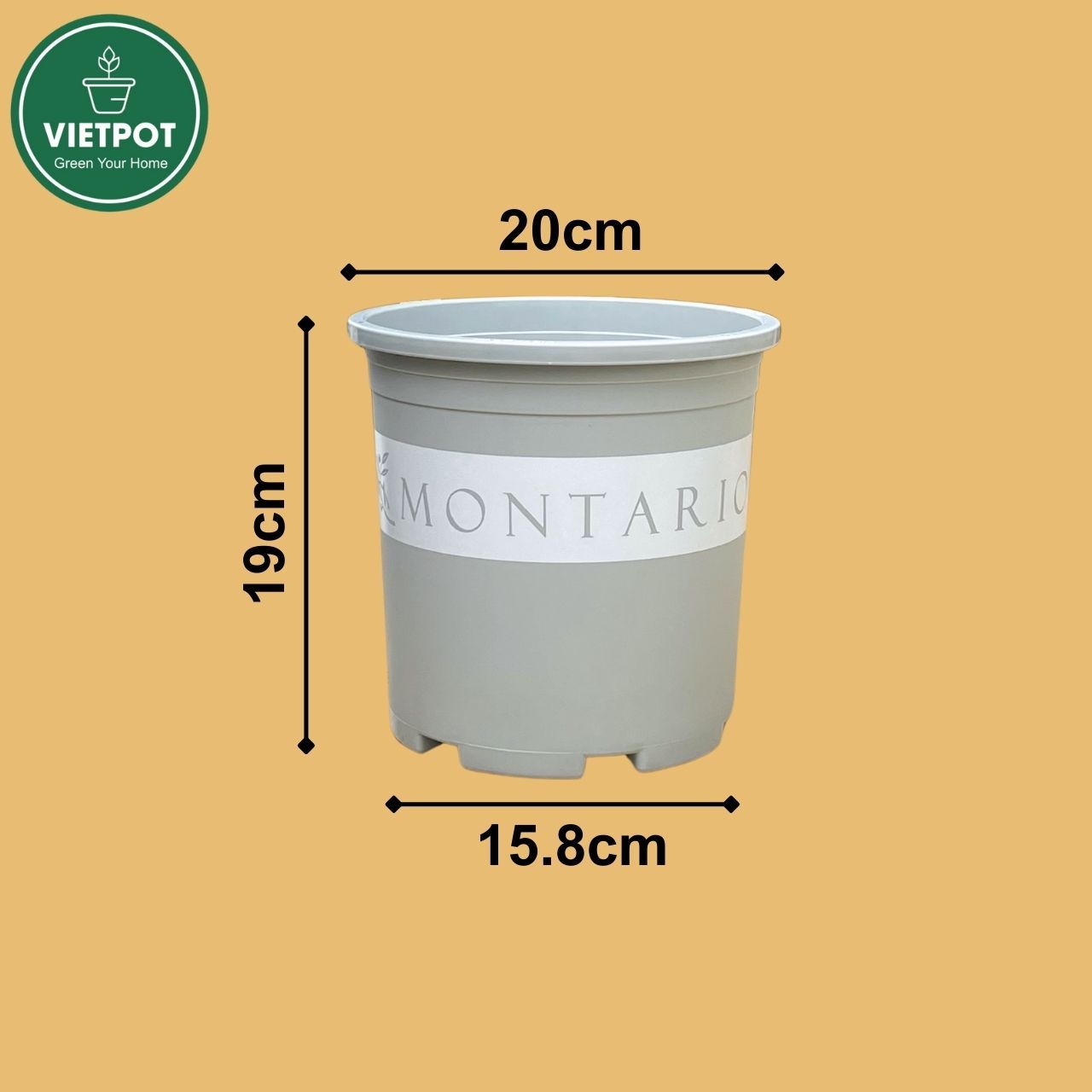  Chậu nhựa trồng cây VIETPOT, màu xám Montario, trồng hoa kiểng, trang trí ban công, sân vườn. 