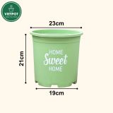  Chậu nhựa trồng cây VIETPOT, màu xanh Mint, hoa văn Sweet Home, trồng hoa kiểng lá, để nhà sân vườn. 