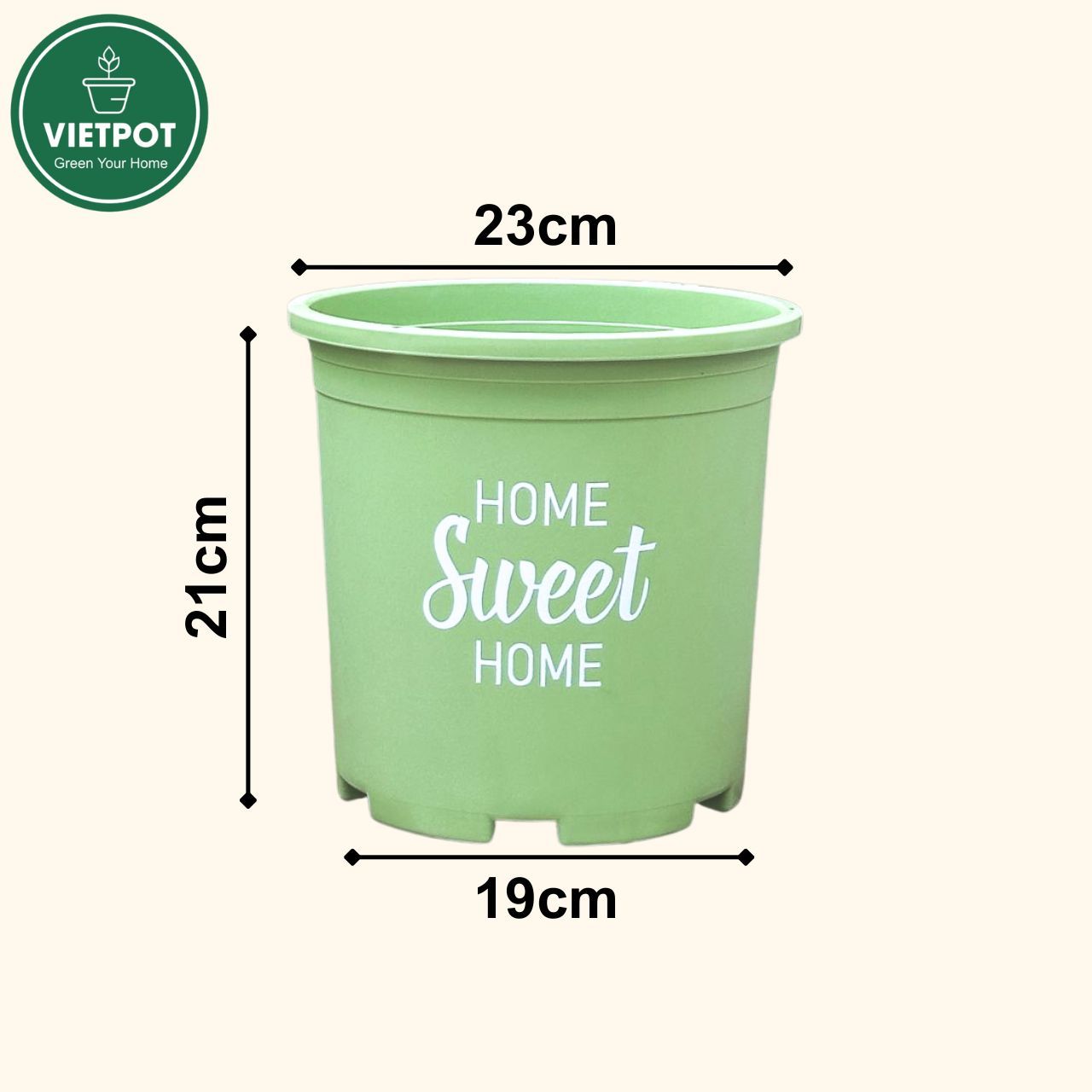  Chậu nhựa trồng cây VIETPOT, màu xanh Mint, hoa văn Sweet Home, trồng hoa kiểng lá, để nhà sân vườn. 