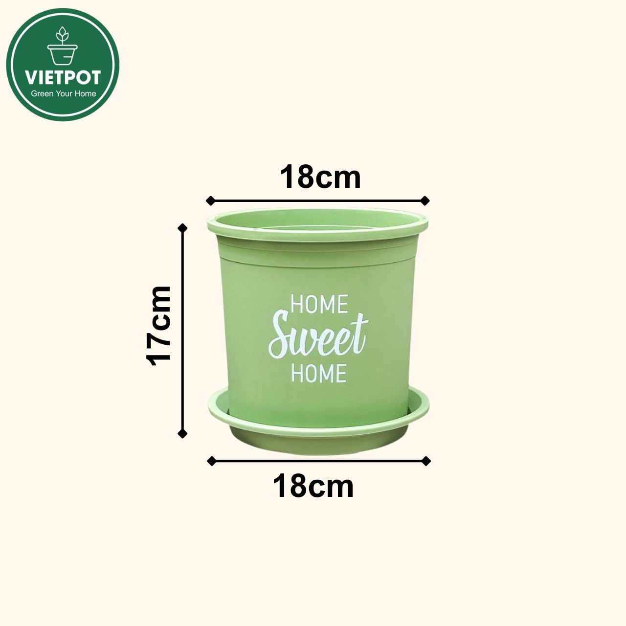  Chậu nhựa trồng cây VIETPOT, màu xanh Mint, hoa văn Sweet Home, trồng hoa kiểng lá, để nhà sân vườn. 