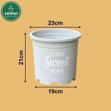  Chậu nhựa trồng cây VIETPOT, màu xám, hoa văn Sweet Home, trồng hoa kiểng lá, để nhà, sân vườn. 