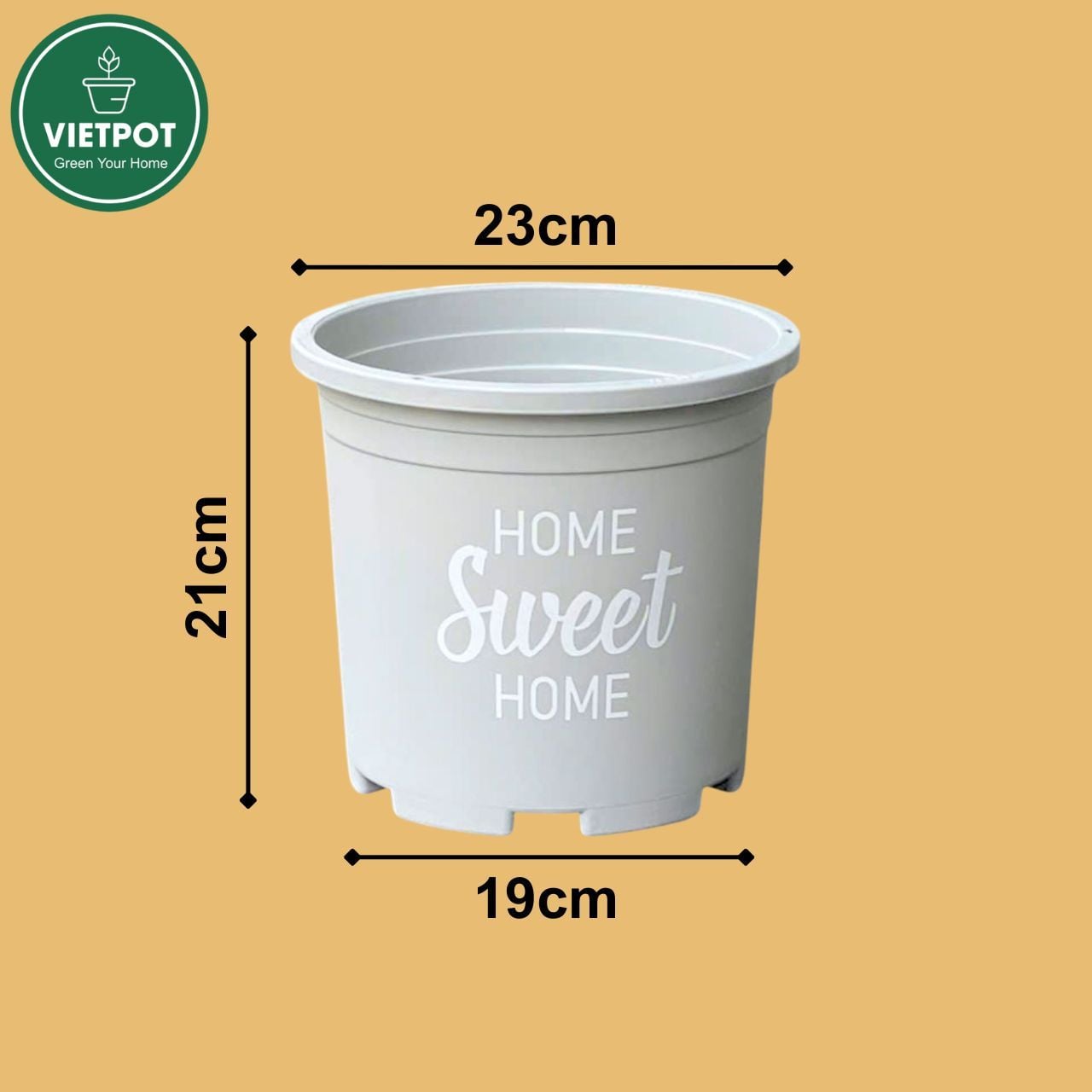  Chậu nhựa trồng cây VIETPOT, màu xám, hoa văn Sweet Home, trồng hoa kiểng lá, để nhà, sân vườn. 