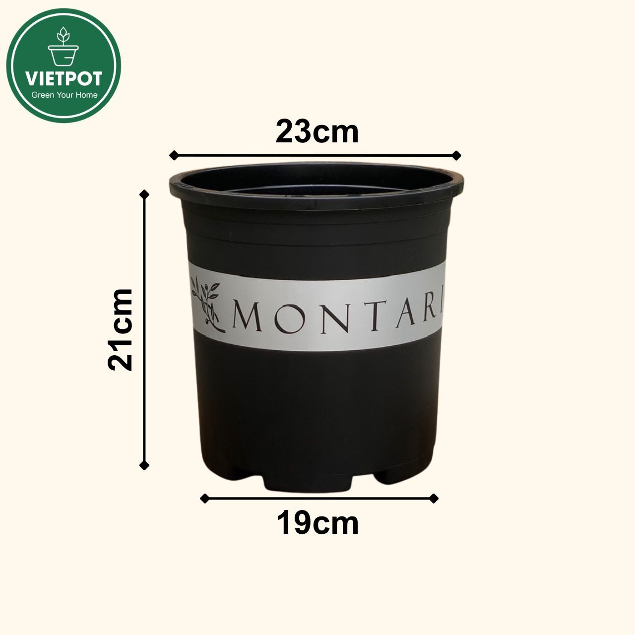  Chậu nhựa trồng cây VIETPOT, màu đen MONTARIO, trồng hoa kiểng, hoa hồng, để ban công, sân vườn. 