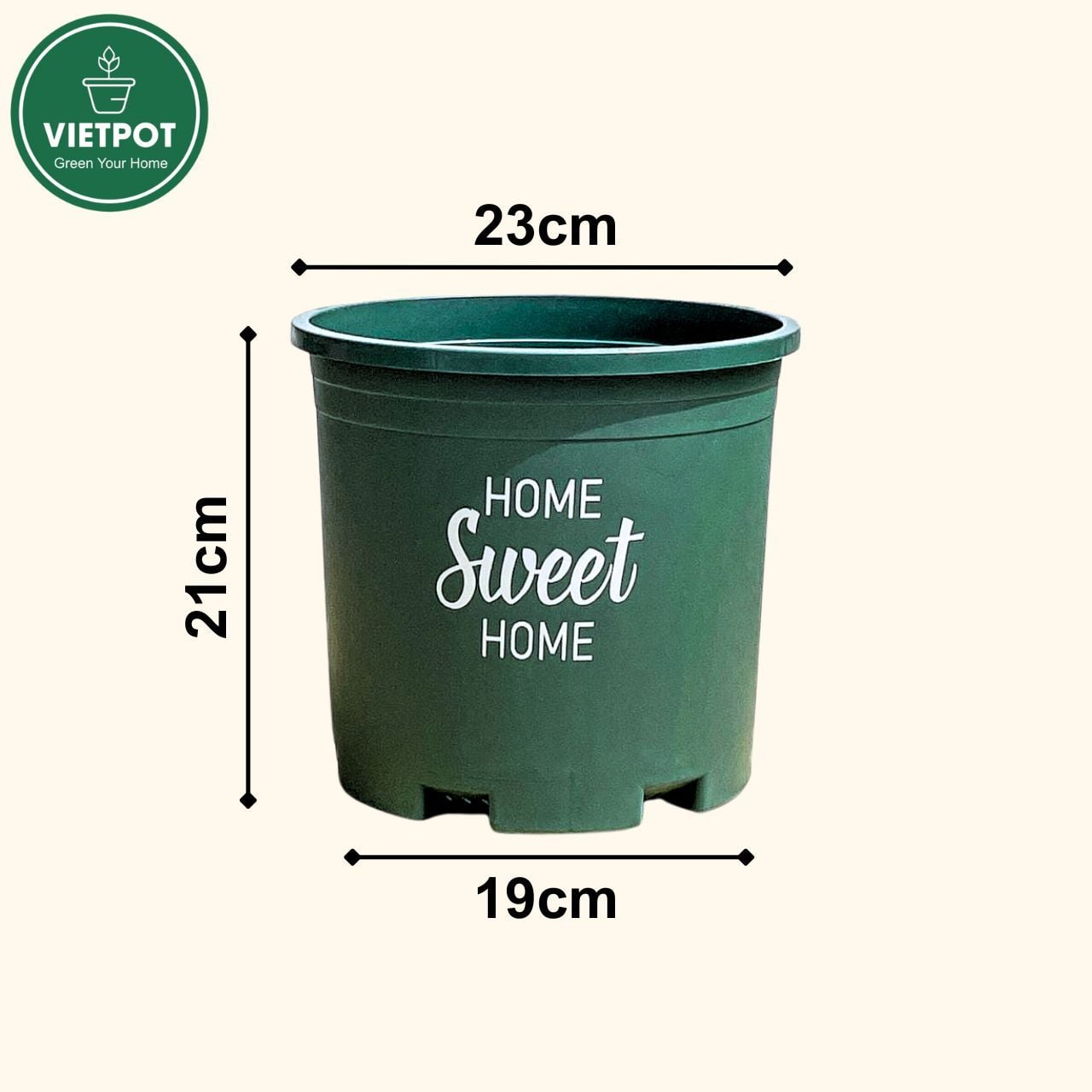  Chậu nhựa trồng cây VIETPOT, màu xanh, hoa văn Sweet Home, trồng hoa kiểng lá, để nhà, sân vườn. 