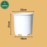 Chậu nhựa trồng cây VIETPOT, màu trắng trơn, trồng hoa kiểng, hoa hồng, để ban công, sân vườn. 