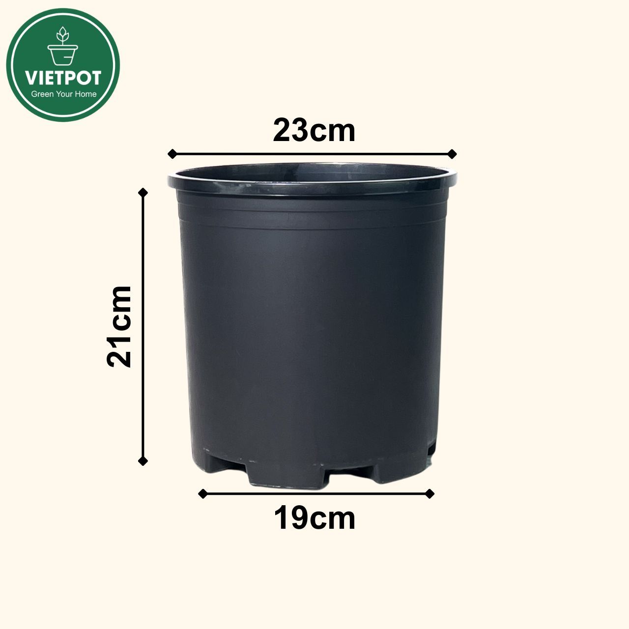  Chậu nhựa trồng cây VIETPOT, màu đen trơn, trồng hoa kiểng, trang trí ban công, sân vườn, sân thượng 