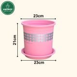  Chậu nhựa trồng cây VIETPOT, màu hồng tim, trồng kiểng lá, hoa hồng, trang trí ban công, sân vườn. 