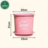 Chậu nhựa trồng cây VIETPOT, màu hồng, hoa văn Sweet Home, trồng hoa kiểng lá, để nhà, sân vườn. 