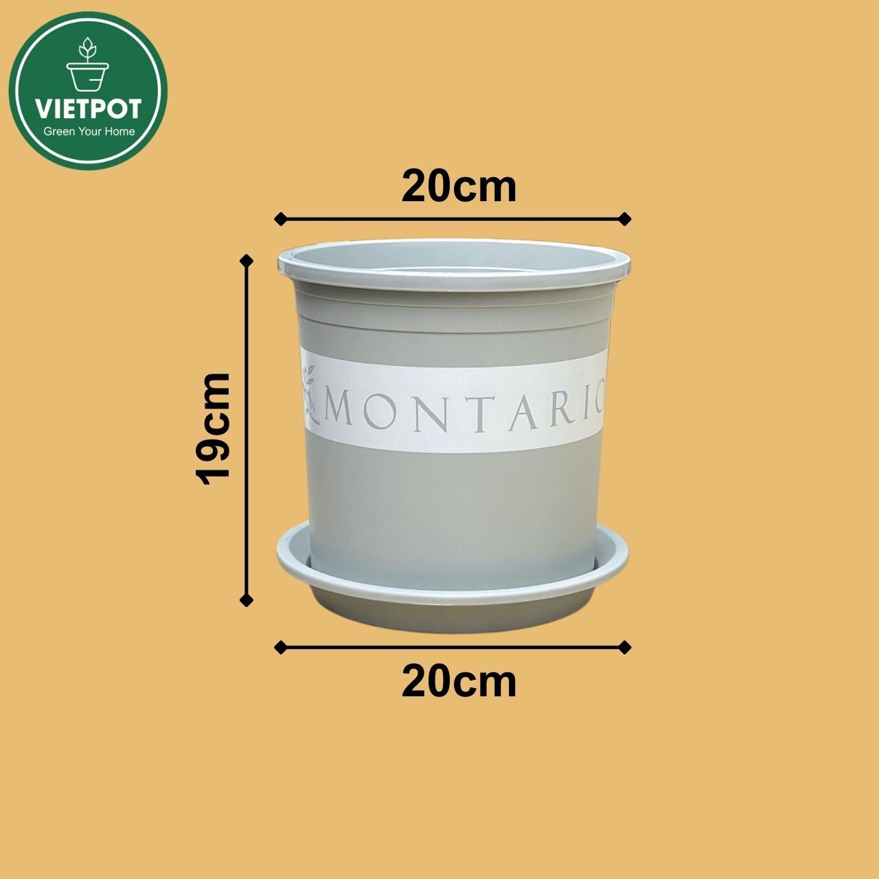  Chậu nhựa trồng cây VIETPOT, màu xám Montario, trồng hoa kiểng, trang trí ban công, sân vườn. 
