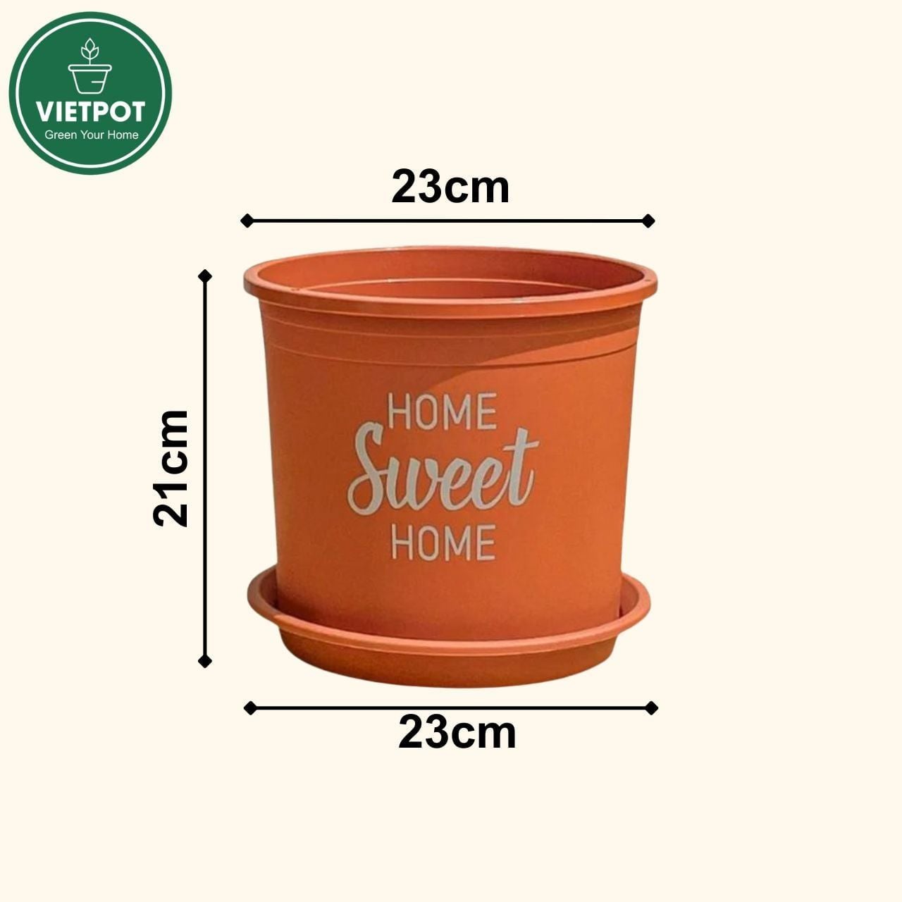  Chậu nhựa trồng cây VIETPOT, màu cam, hoa văn Sweet Home, trồng hoa kiểng lá, để nhà, sân vườn. 