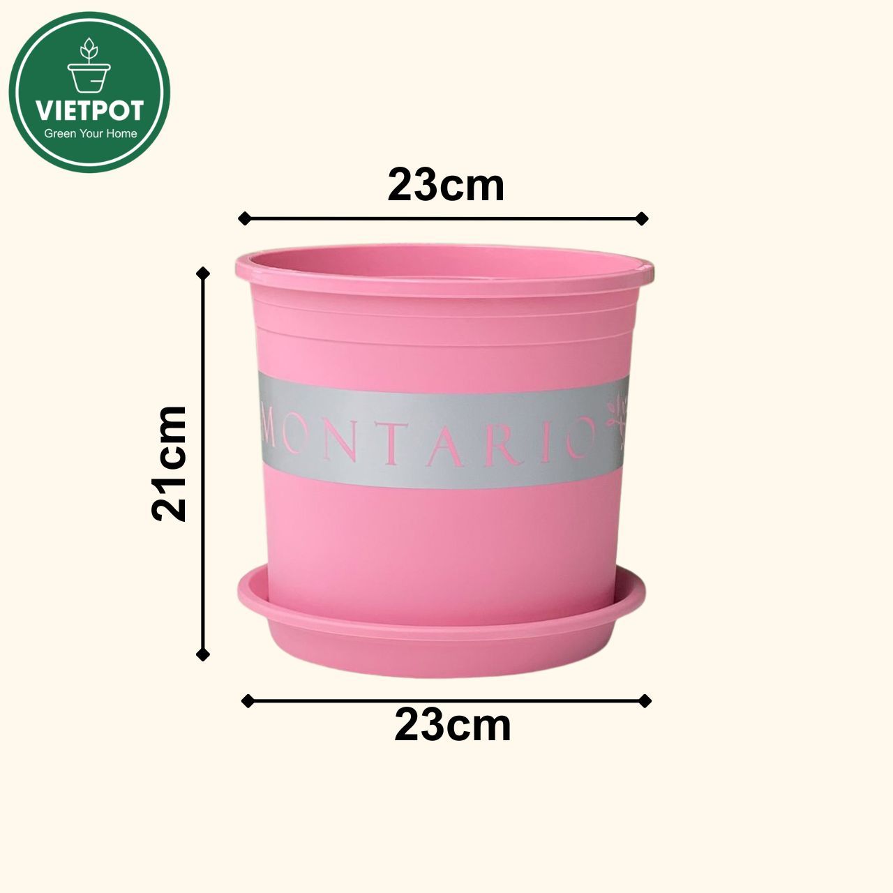  Chậu nhựa trồng cây VIETPOT, màu hồng MONTARIO, trồng hoa kiểng, hoa hồng, ban công, sân vườn 